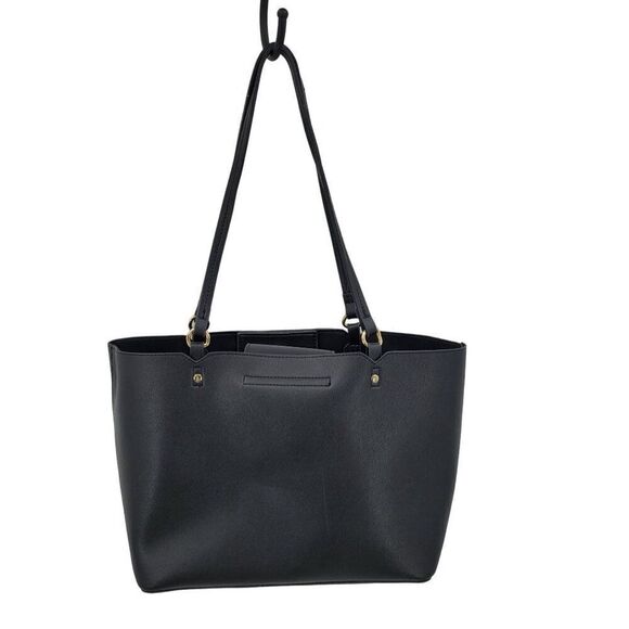 Fossil Black Genuine Leather Tote Bag Pebble Brown Embroidery Western City Med - Picture 2 of 12